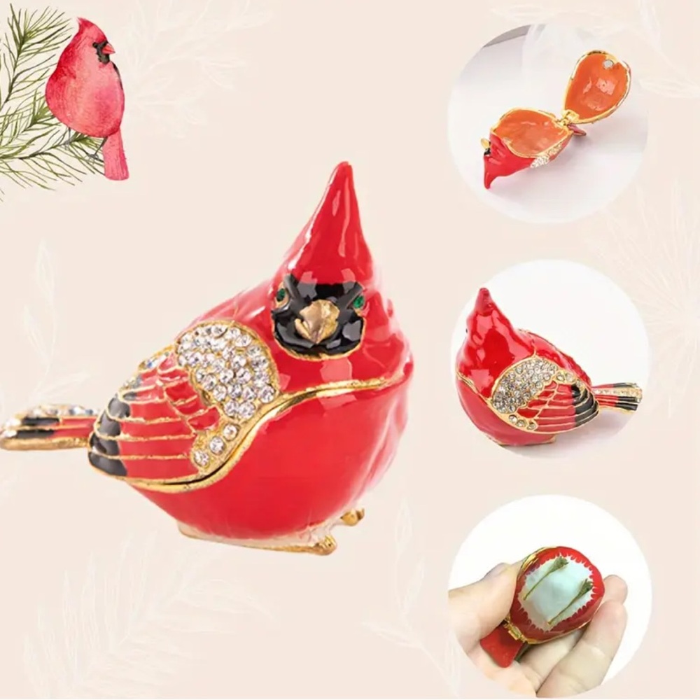 Red Cardinal TCHOTCHKE Trinket Box with Crystals NWT - Picture 3 of 5